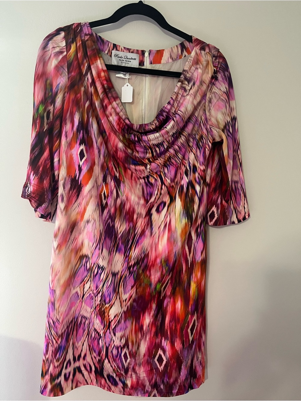 Abstract Pink & Purple Cowl-Neck Mini Dress